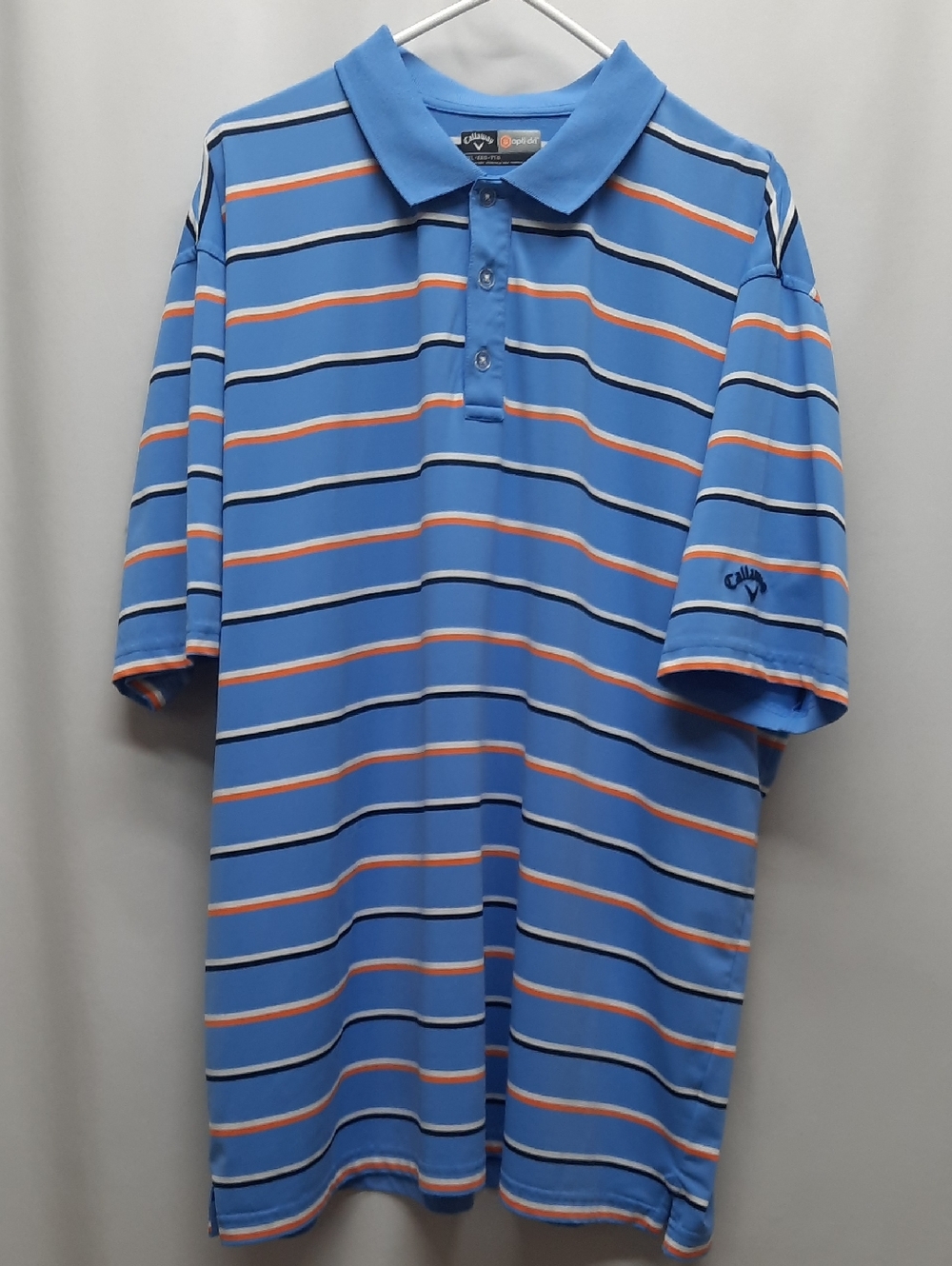 Callaway Golf Shirt XXL Blue Orange Striped Opti Dri Performance Polo Men's 2XL